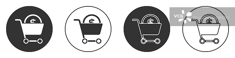 黑色购物车和美元符号图标图片素材