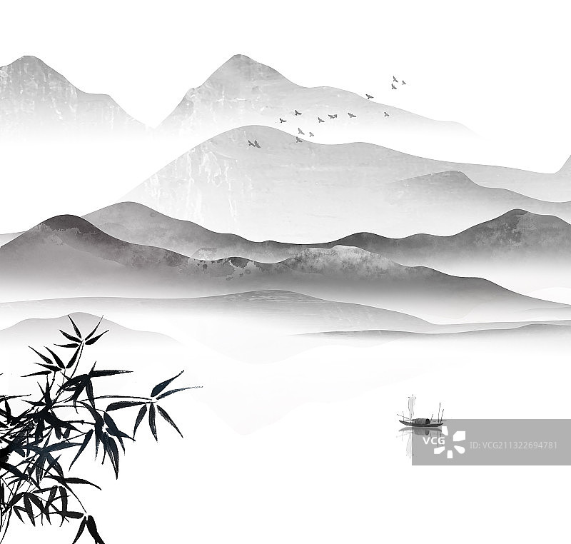 中国风水墨山水意境插画图片素材