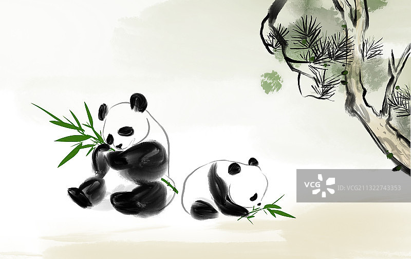 春天熊猫插画图片素材
