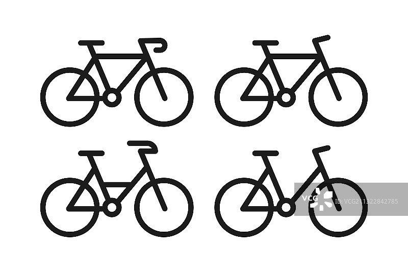 自行车图标设置与线和黑色图片素材