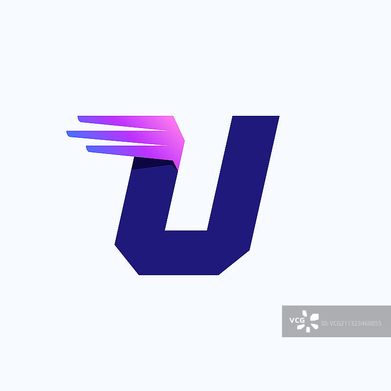 U字标志带有快速速度线或翅膀图片素材