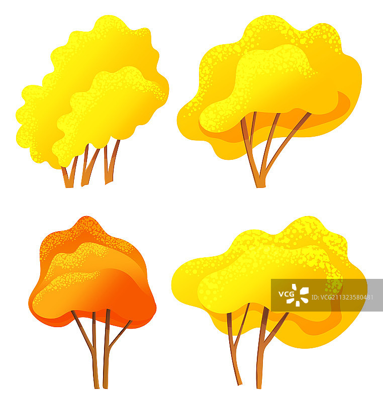 黄色和橙色的明亮的秋天树或灌木集图片素材