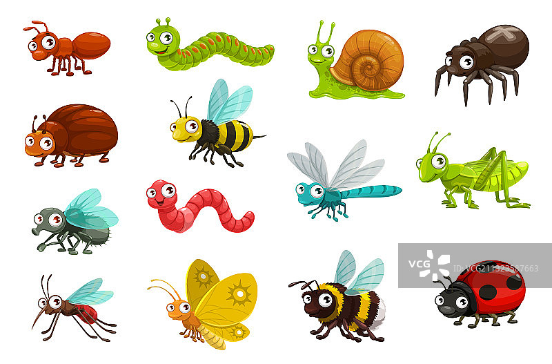 可爱的虫子和昆虫卡通人物图片素材