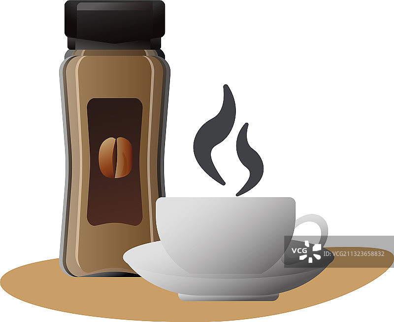 美味的咖啡在陶瓷杯和产品瓶图片素材