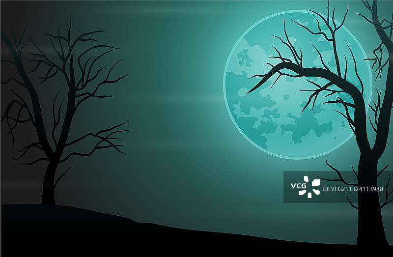 幽灵森林夜背景与满月图片素材