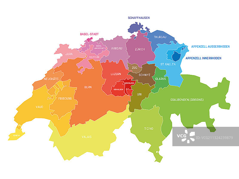 瑞士-地图各州图片素材