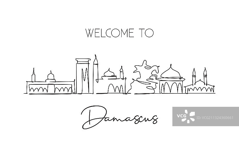 一条连续的线画出了大马士革城图片素材