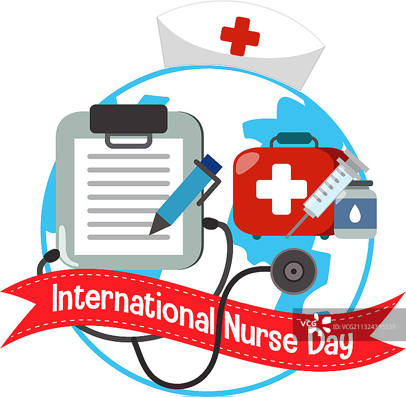 带有医疗物品的国际护士节标志图片素材
