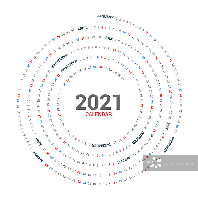 日历2021圆螺旋图片素材