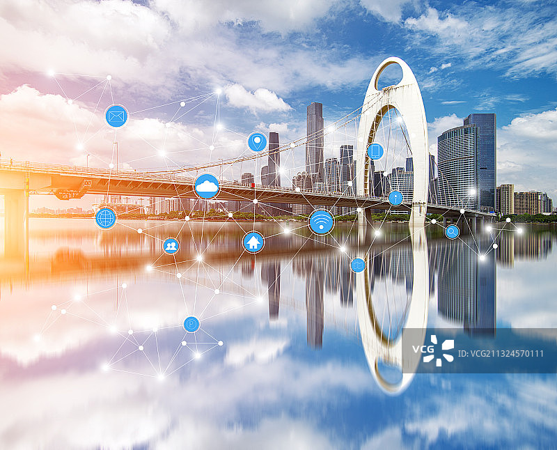 广州城市风光天际线与互联网5G科技大数据概念图片素材