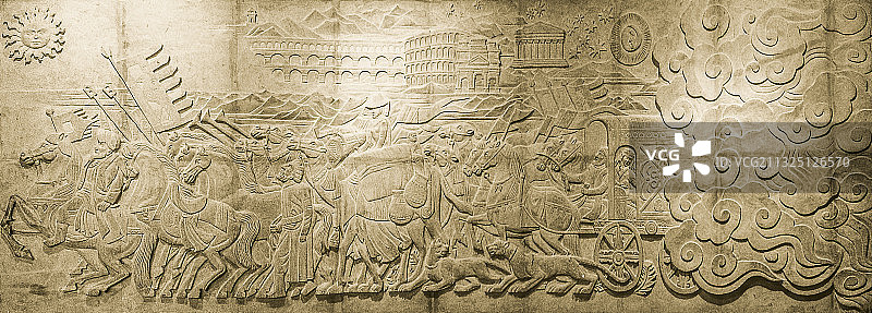 中国古代开通丝绸之路后与西域贸易往来的故事浮雕图片素材