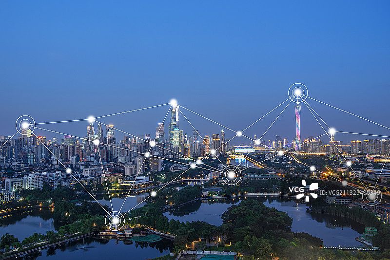 广州城市风光和5G智慧城市大数据互联概念图片素材