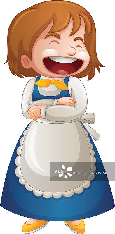 一个穿着女保洁员制服的女孩卡通人物孤立图片素材