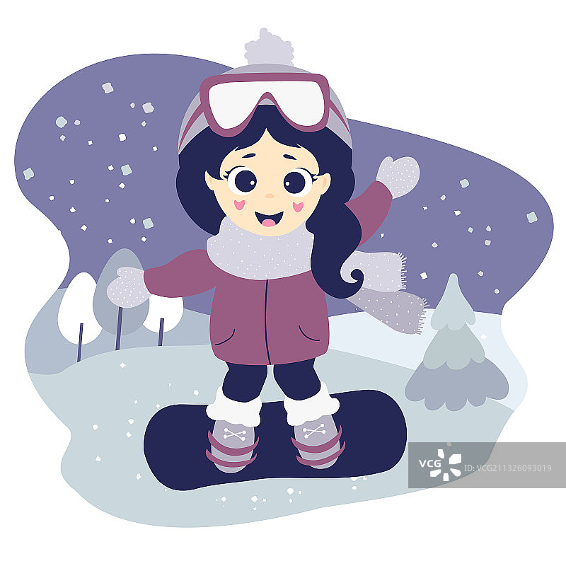 冬季运动可爱漂亮的女孩是滑雪图片素材
