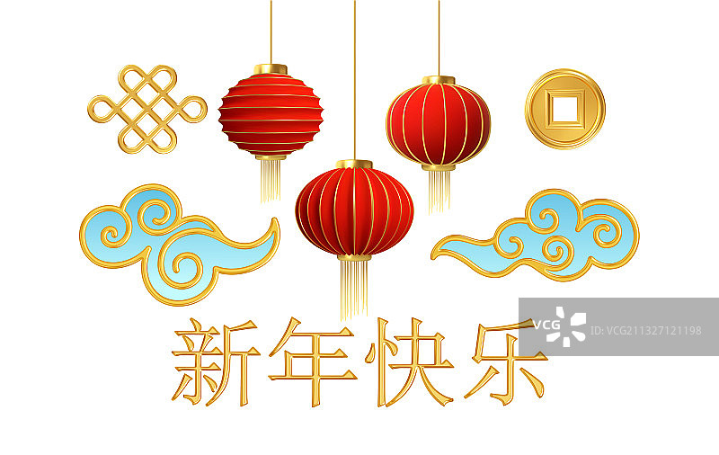 将现实的中国传统符号设置为红色图片素材