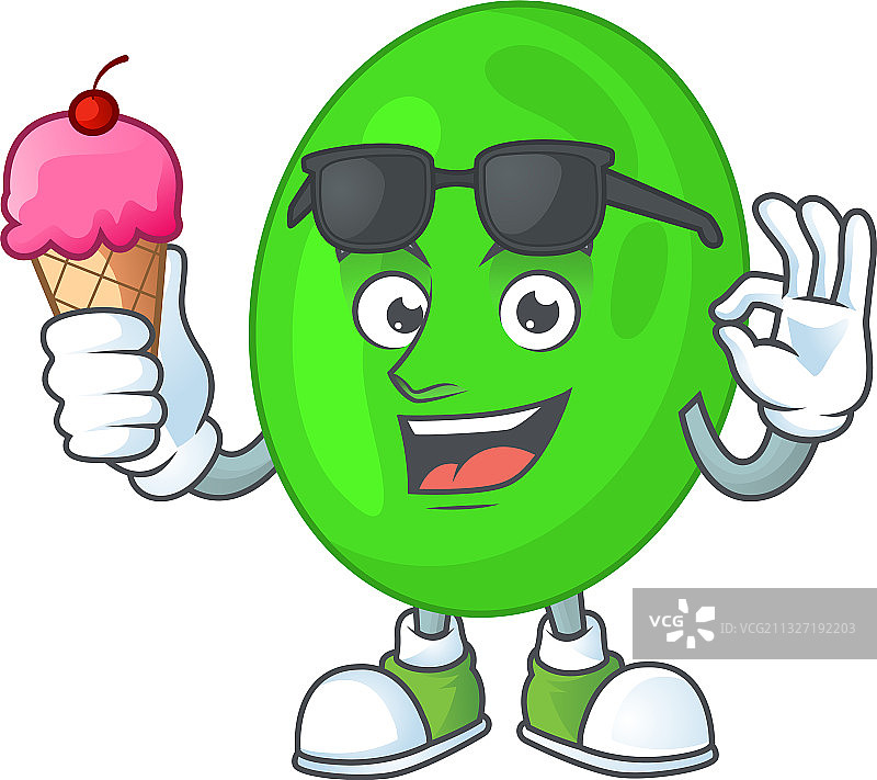 笑脸双球菌卡通正在吃冰淇淋图片素材