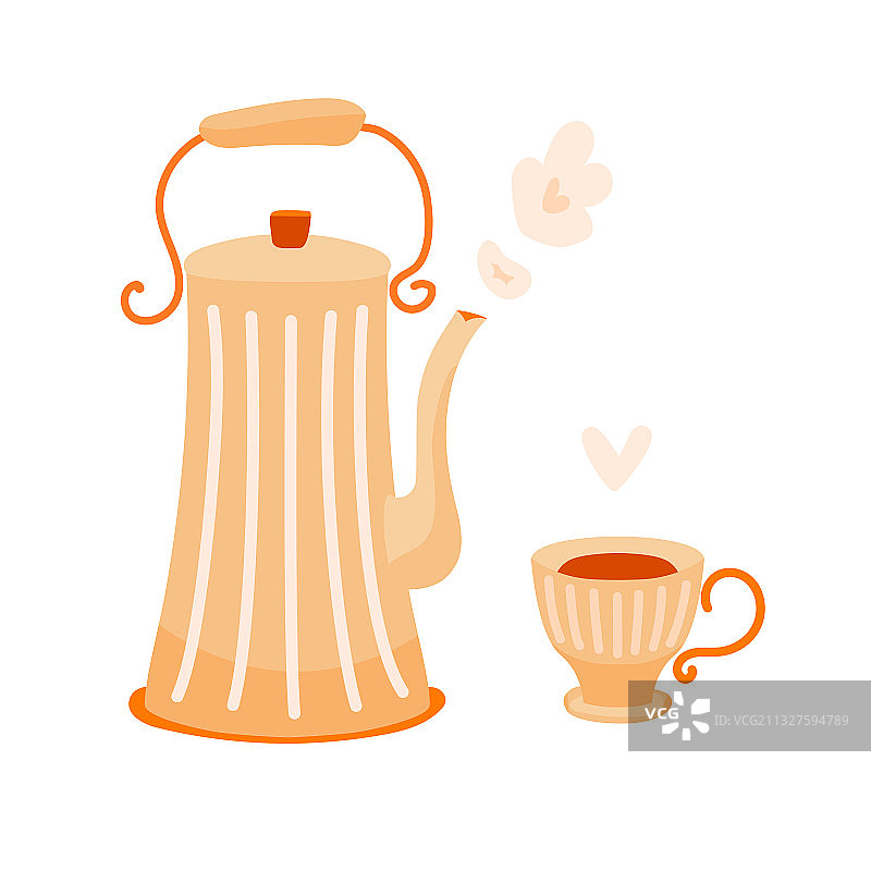 用水壶装热饮和杯茶或咖啡图片素材