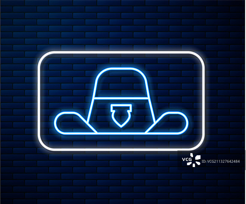 发光的霓虹灯线治安官帽子与徽章图标图片素材