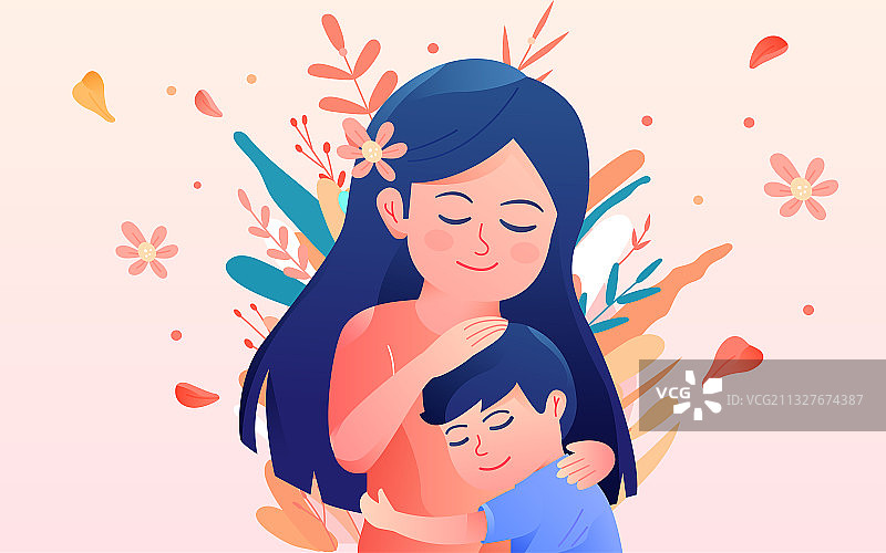 卡通母亲节感恩节健康守护矢量插画海报素材图片素材