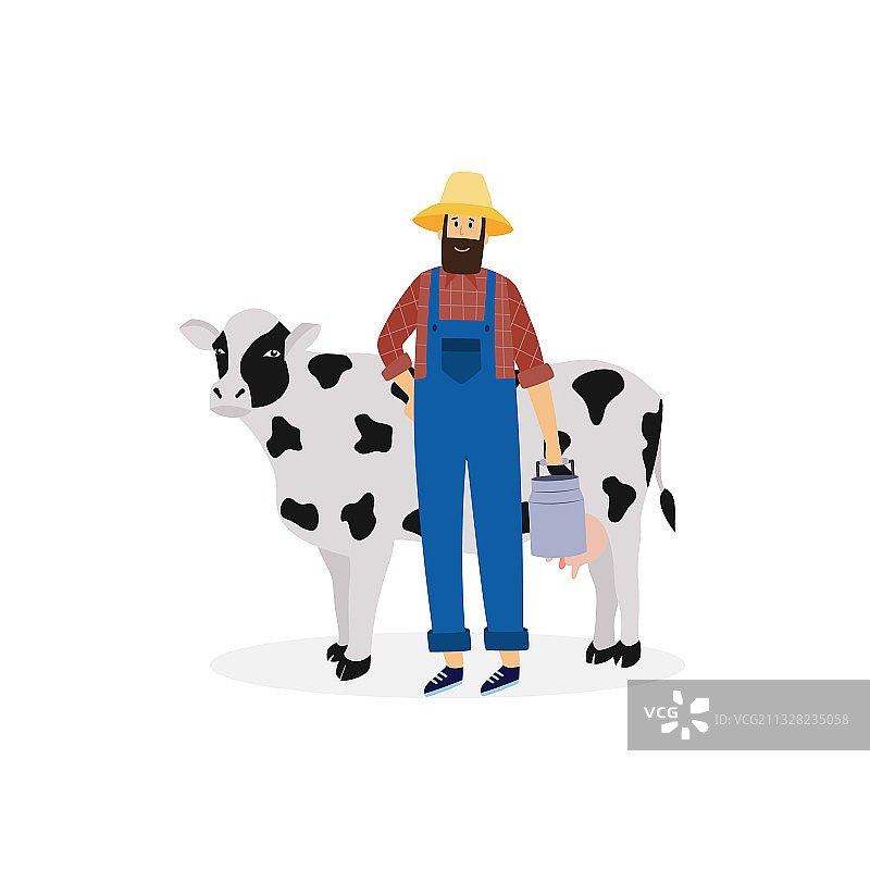 身着制服的男农民近牛用桶为之图片素材
