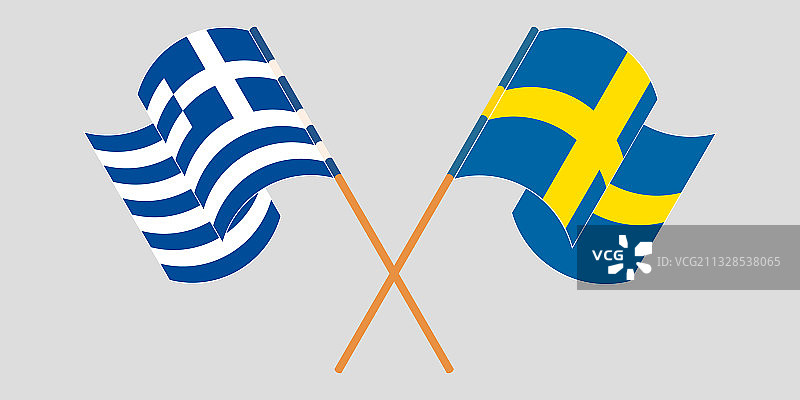 交叉挥舞着希腊和瑞典的旗帜图片素材
