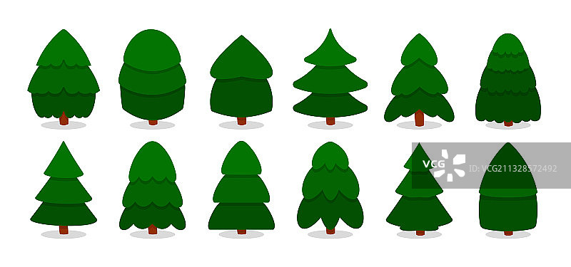 绿色的圣诞树平森林松树设置图片素材