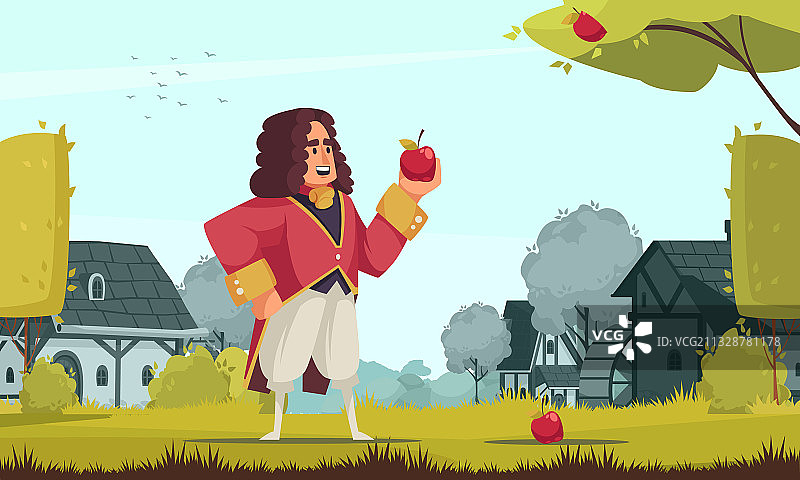 牛顿与苹果组合图片素材