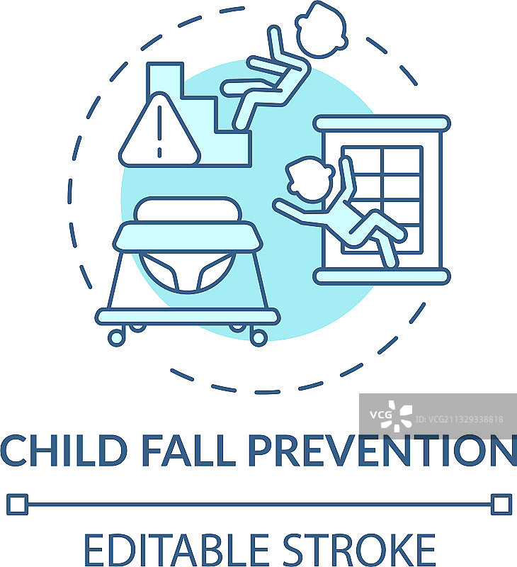 儿童跌倒预防绿松石概念图标图片素材