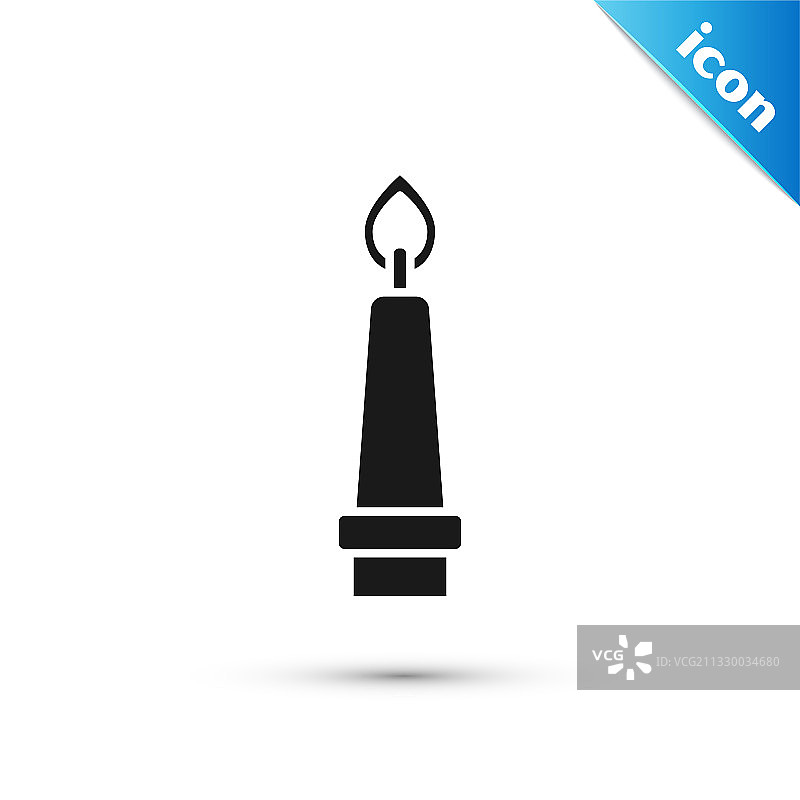 灰色燃烧的蜡烛在烛台图标孤立图片素材
