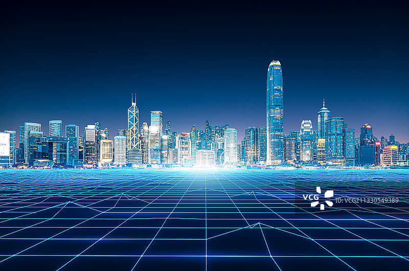 香港科技城市建筑网格地面图片素材