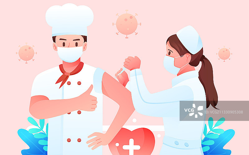 厨师疫情接种新冠疫苗保障医疗健康矢量插图图片素材
