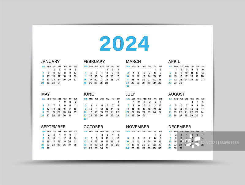 日历2024模板-每年12个月图片素材