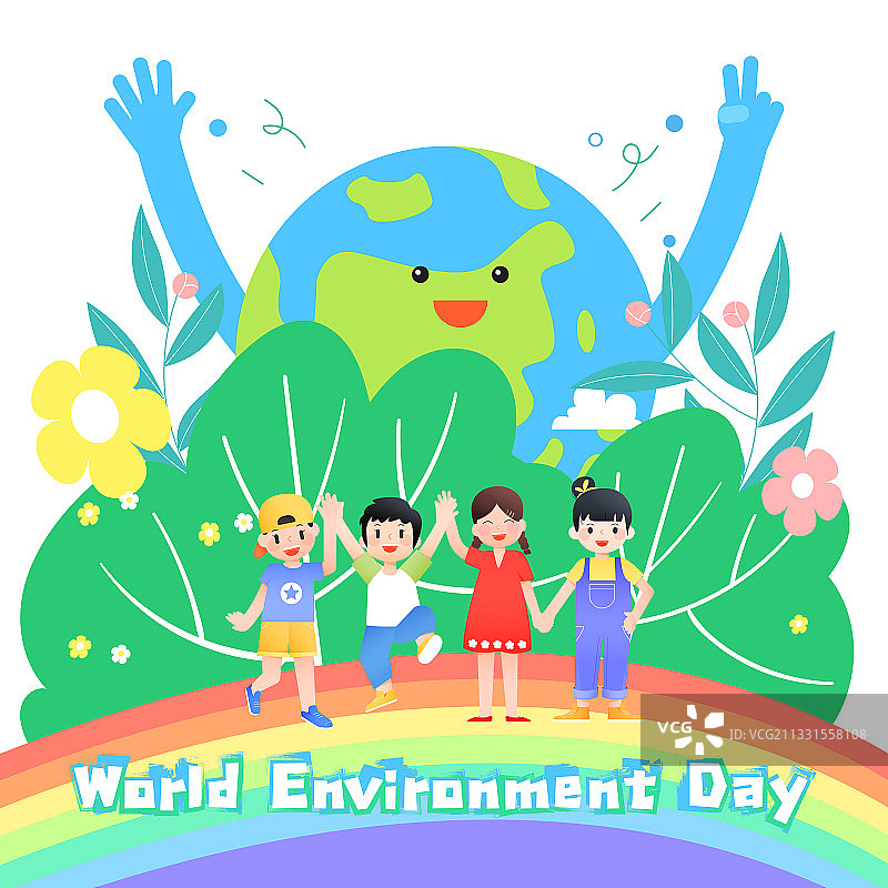 儿童庆祝世界环境保护日矢量插画海报方图图片素材