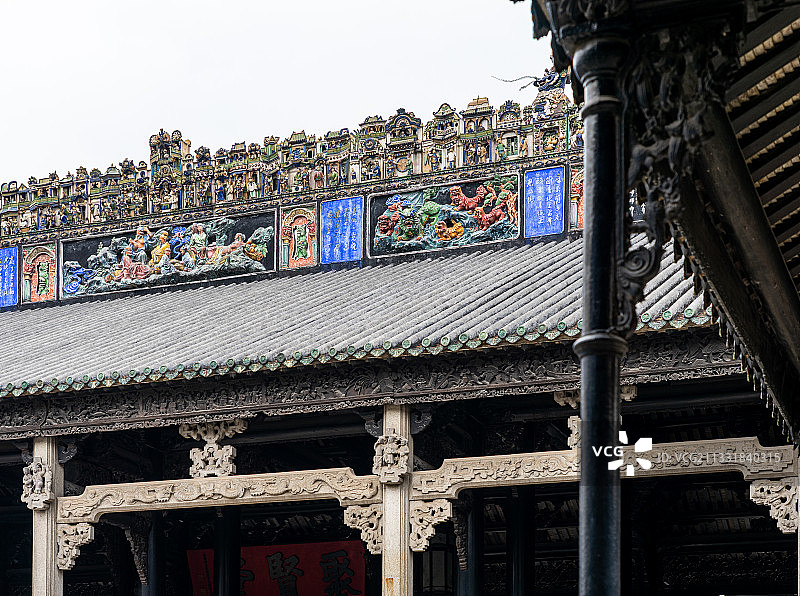中国广州陈家祠古建筑石雕砖雕和陶塑图片素材