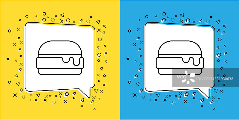 设置线汉堡图标隔离在黄色和蓝色图片素材