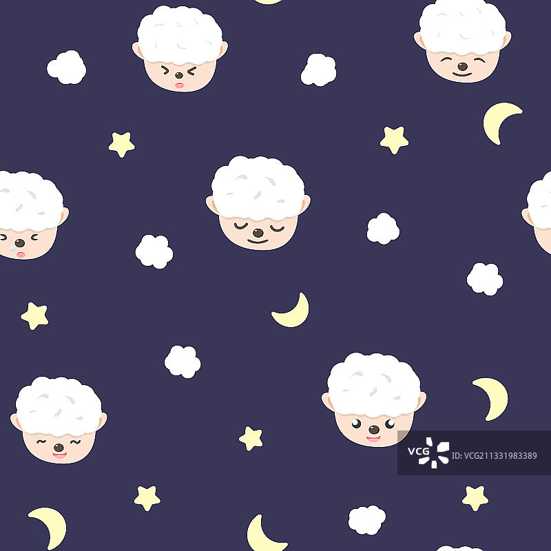 羊，月亮和星星，可爱的无缝衔接图片素材