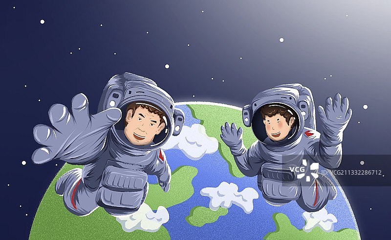 宇航员父子地球插画图片素材