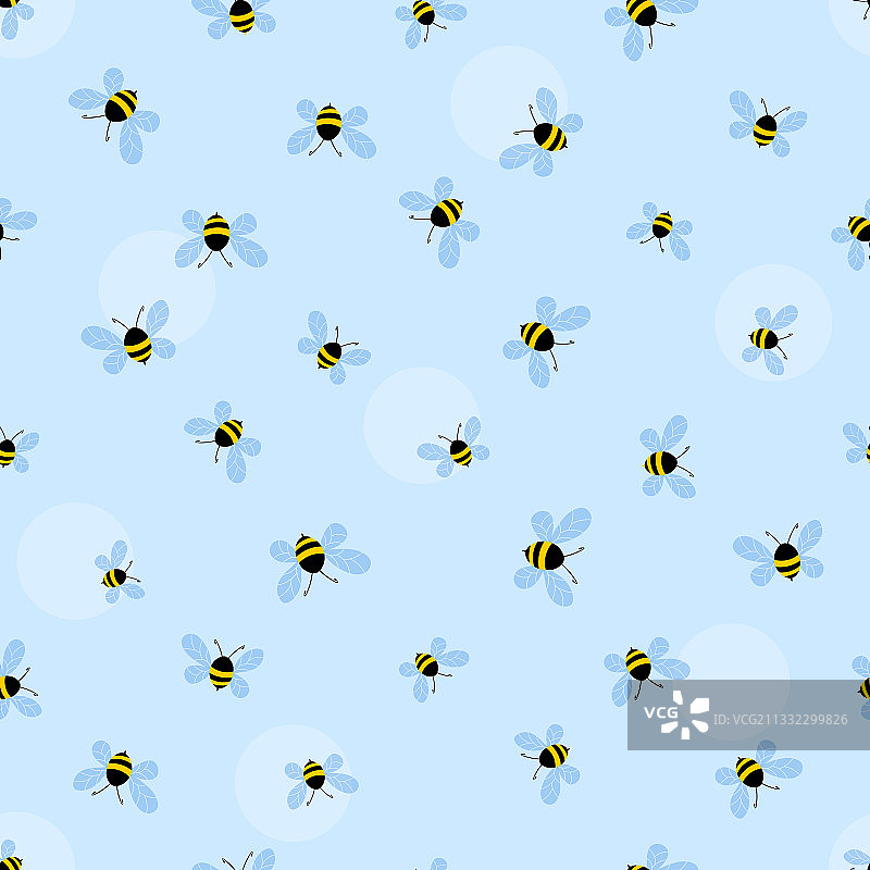 无缝模式与蜜蜂在蓝色的背景图片素材