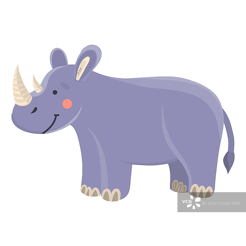 可爱有趣的卡通犀牛在一个白色孤立图片素材