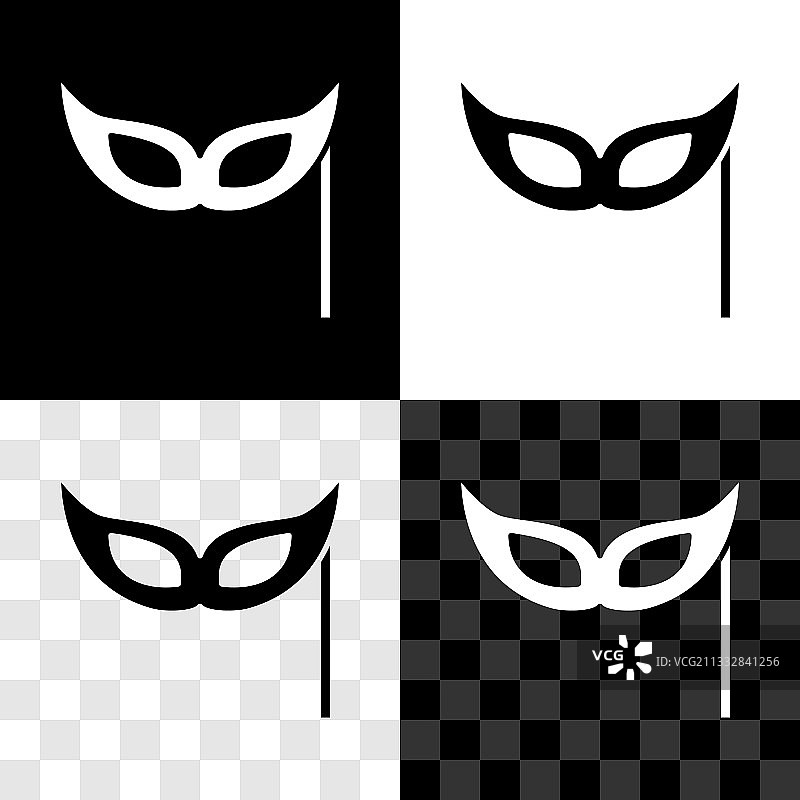设置节日面具图标隔离在黑色和白色图片素材