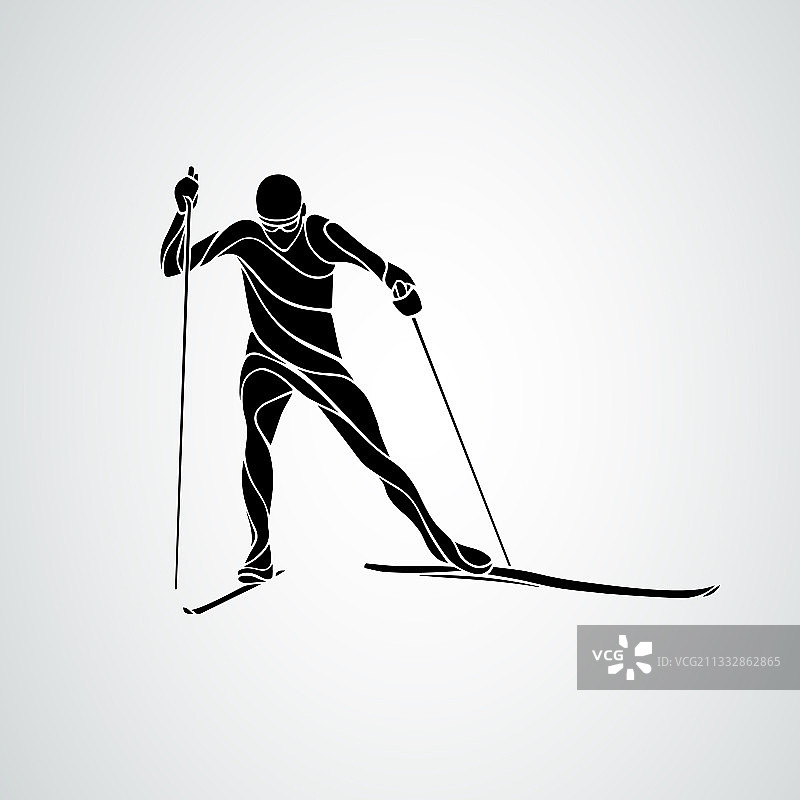 越野滑雪孤立的剪影图片素材
