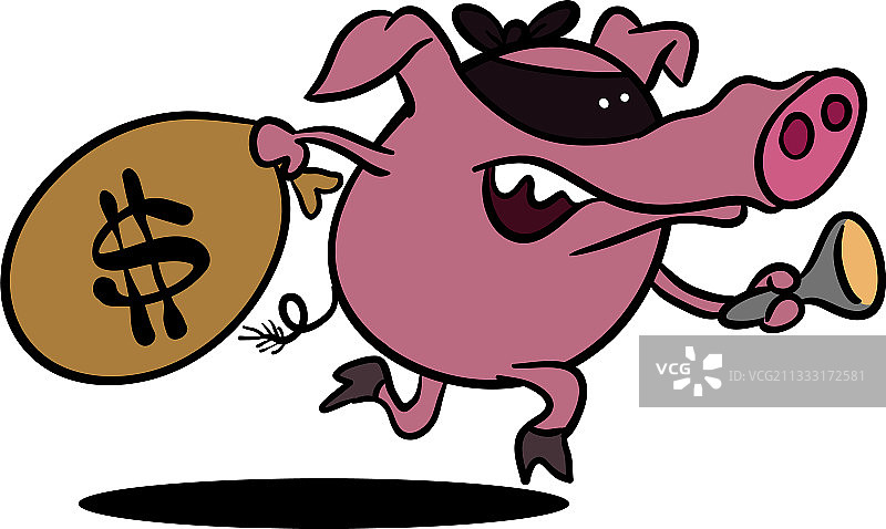 卡通版的猪贼在偷钱图片素材