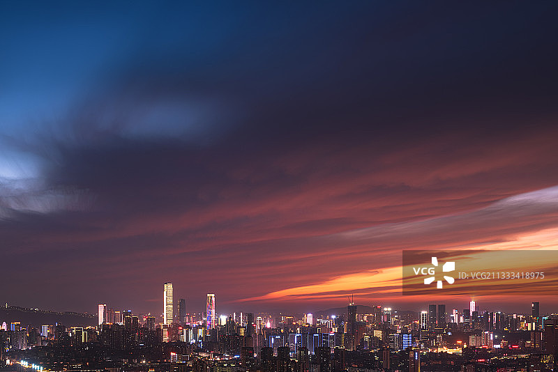 湖南省长沙市城市全景天际线火烧云图片素材