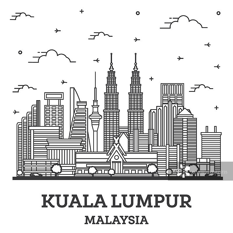 勾勒马来西亚吉隆坡城市天际线图片素材