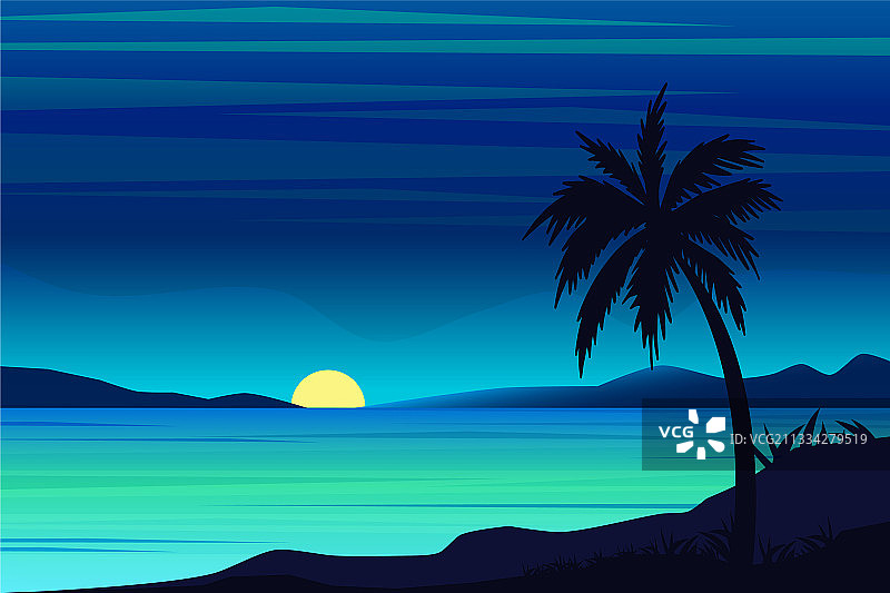 美丽的日落海滩和棕榈树图片素材