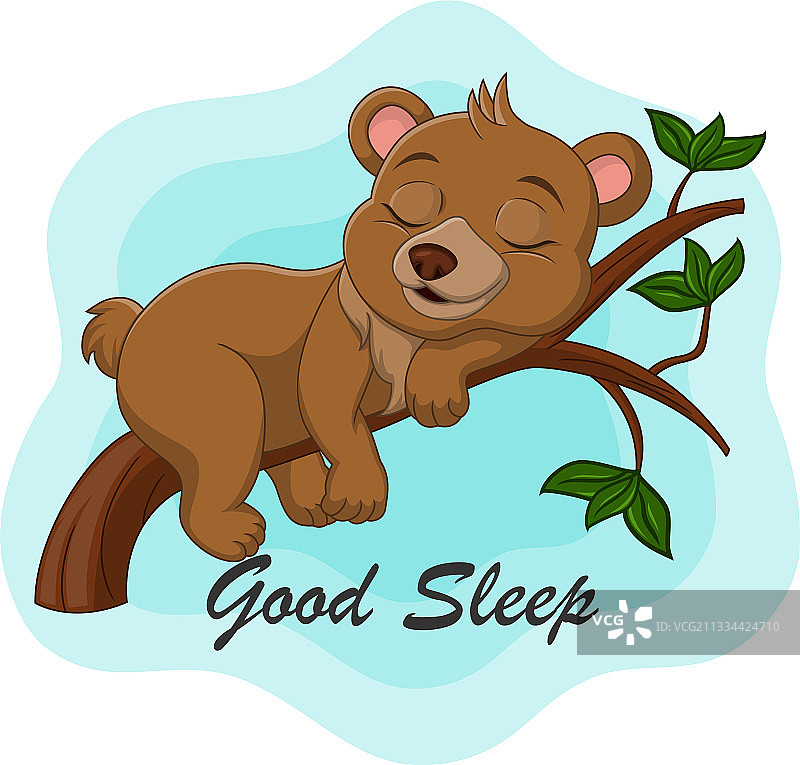 卡通搞笑的小熊在树枝上睡觉图片素材