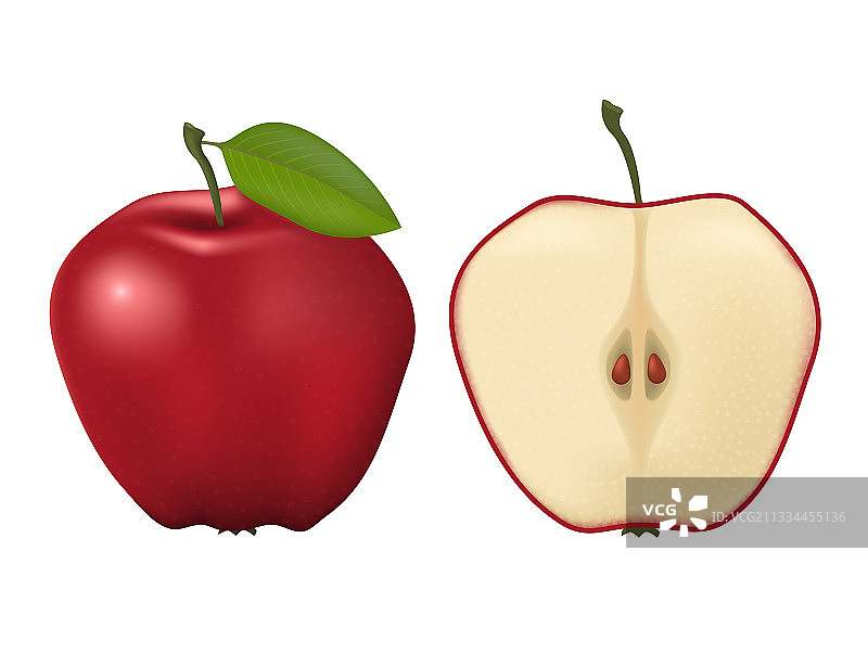 成熟的红苹果，白色的背景图片素材