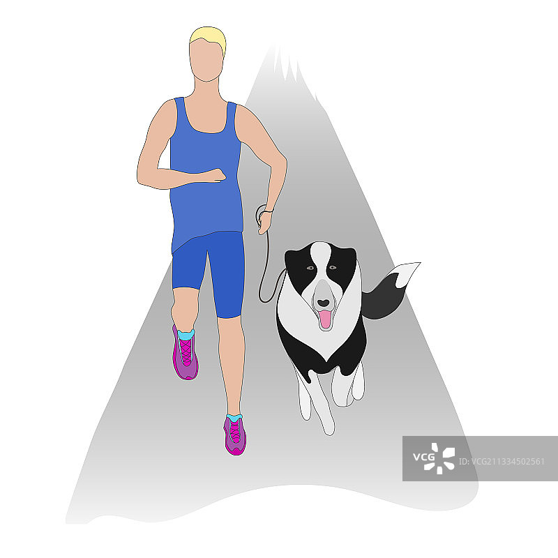 一名男子带着狗在路上慢跑图片素材