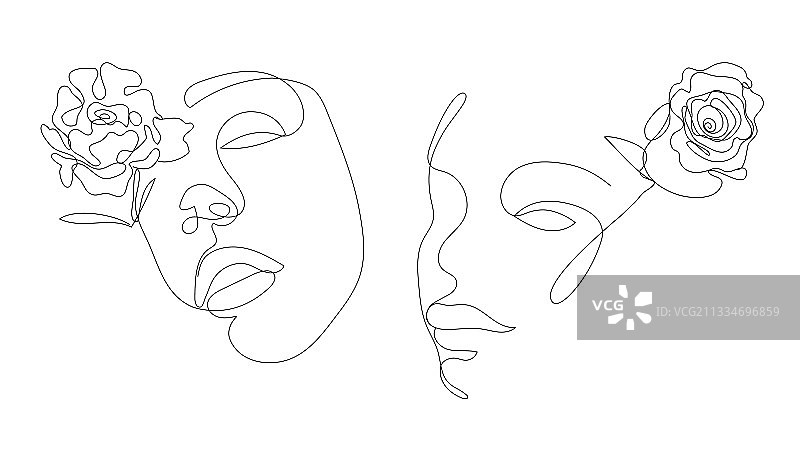 手绘线性艺术女人的脸图片素材