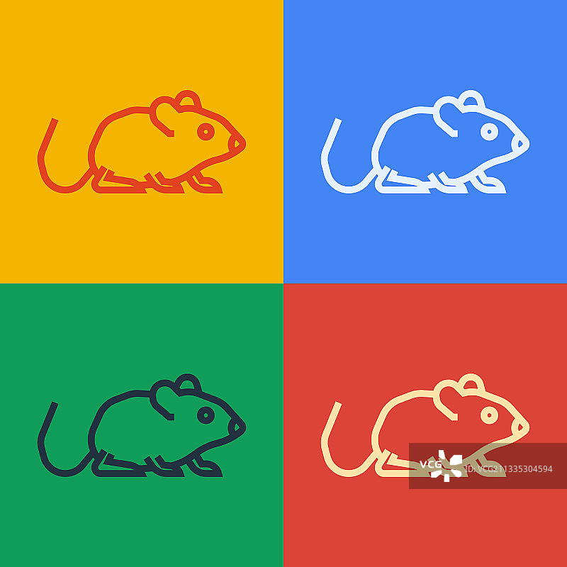 流行艺术线老鼠图标孤立的颜色背景图片素材